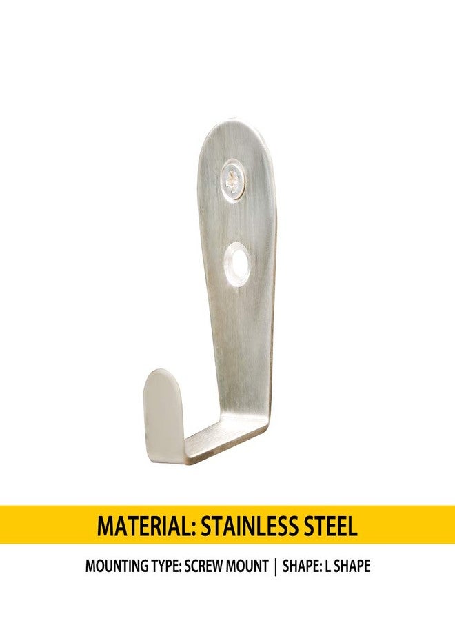 BTL Stainless Steel Door Hook - Wall Hook - Hook for Hanging Keys, Clothes, Towel | L Shape | Screws Included | Pack of 10 | BHK-3L - Image 3